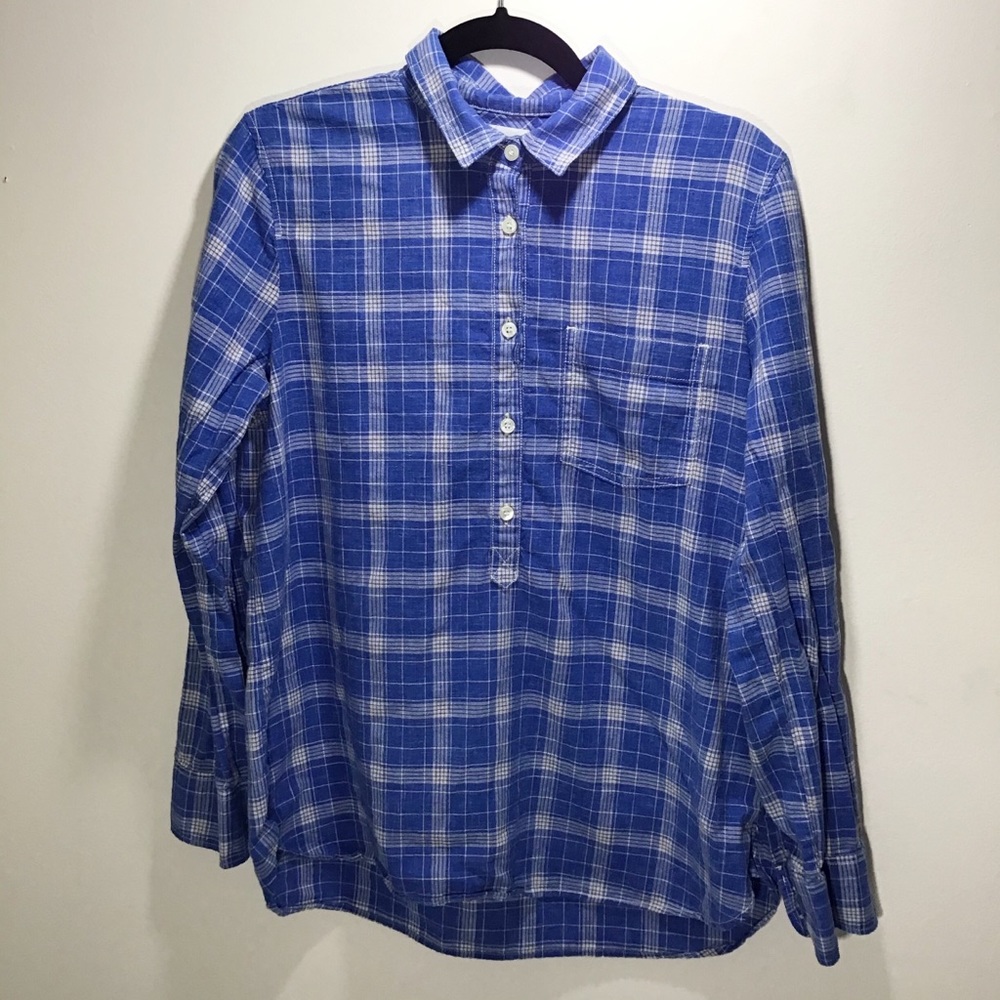 J. Crew | Blue Plaid Long Sleeve Shirt M